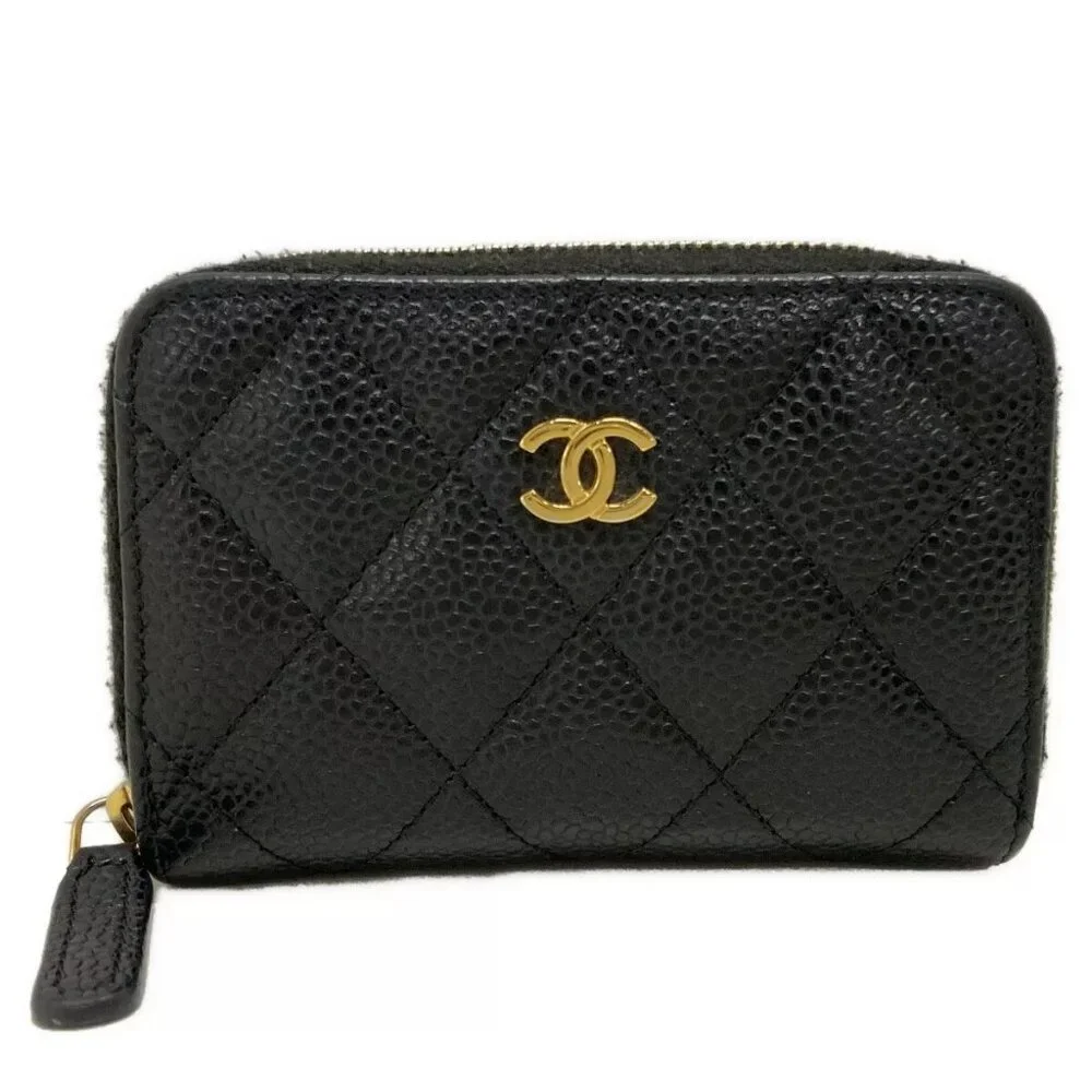 CHANEL Classic Zip Coin Purse/Matelasse Black Caviar Skin Coin Case 696-122024 - Picture 1 of 9
